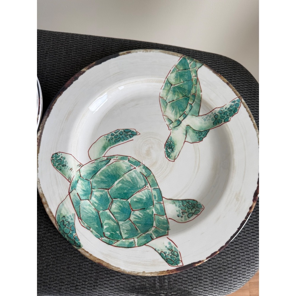 Tommy Bahama Melamine Sea Turtle Plate Set 5 Piece Green Coastal Outdoor Dining - Picture 3 of 8